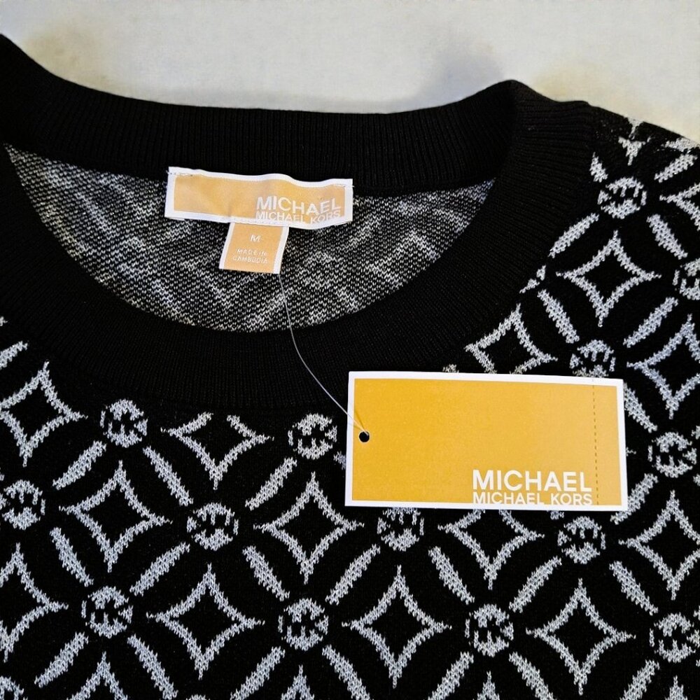 Michael Kors Size Medium (10-12) Black and Grey Logo Jacquard Sweater NW - Picture 5 of 13